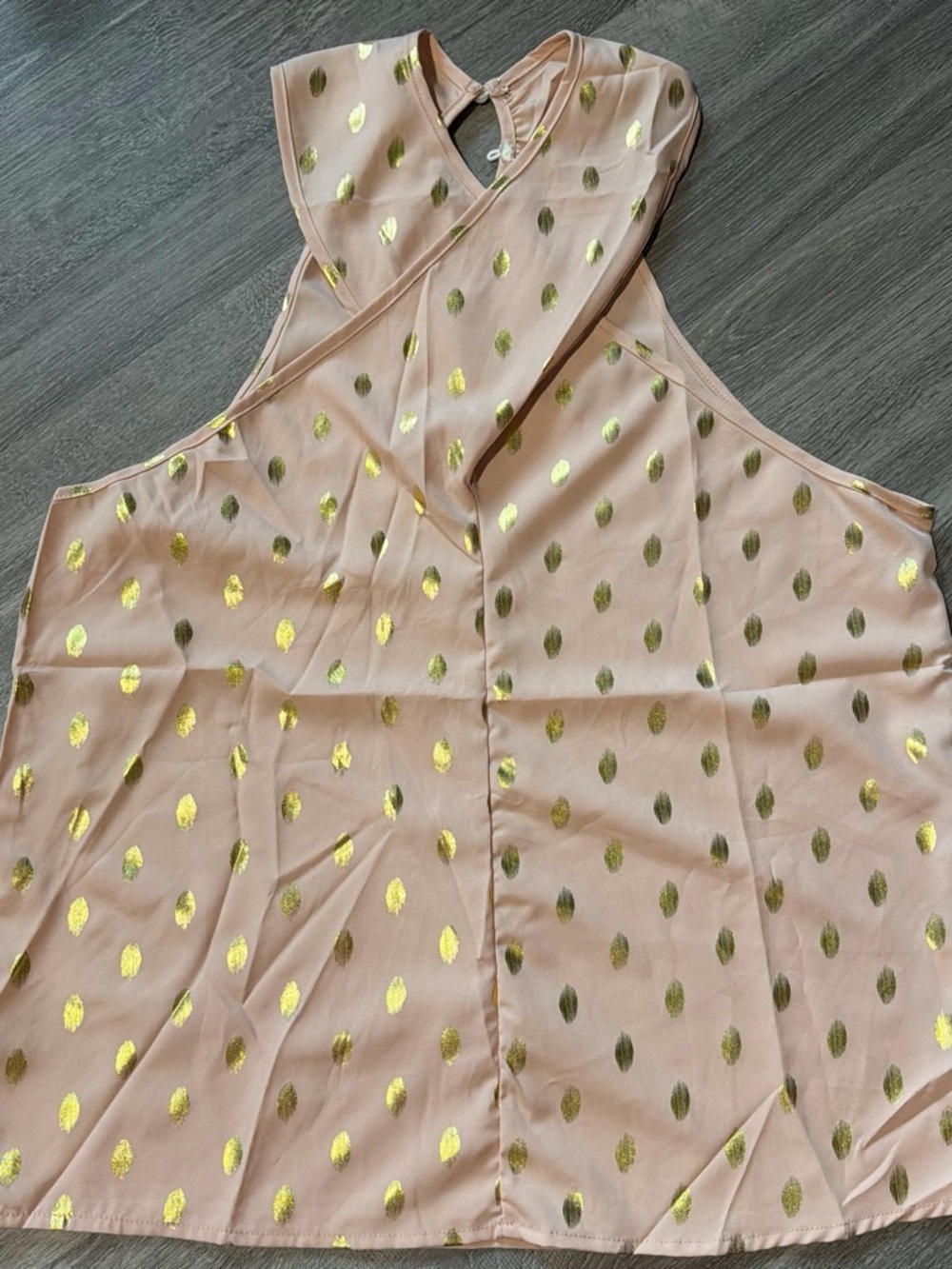 SHEIN Blush Pink Halter Top with Gold Metallic Dot Print